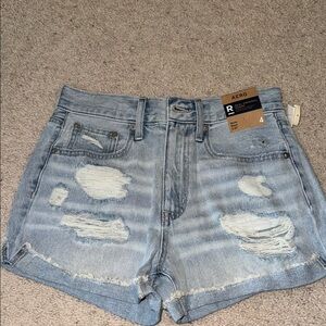 Light Blue Distressed High-Waisted Jean Shorts